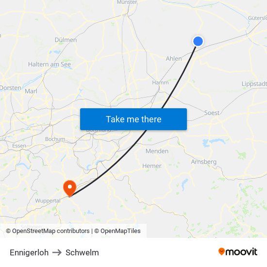 Ennigerloh to Schwelm map