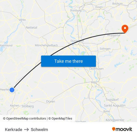 Kerkrade to Schwelm map