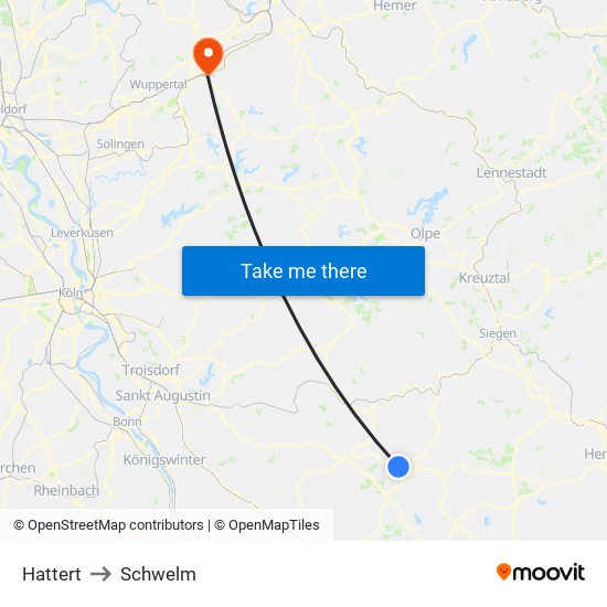 Hattert to Schwelm map