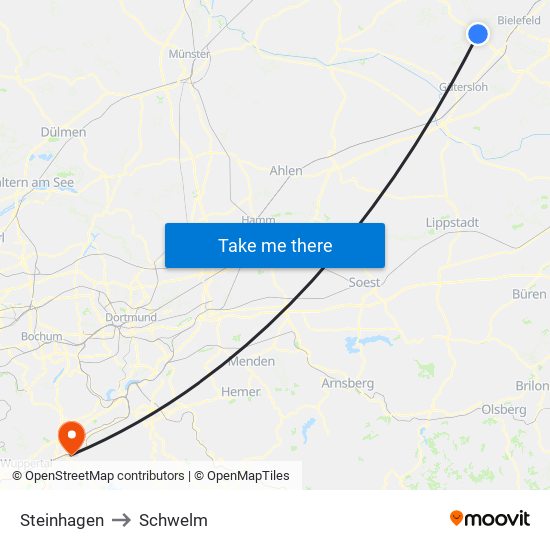 Steinhagen to Schwelm map