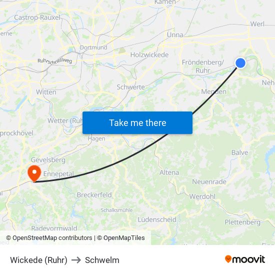 Wickede (Ruhr) to Schwelm map