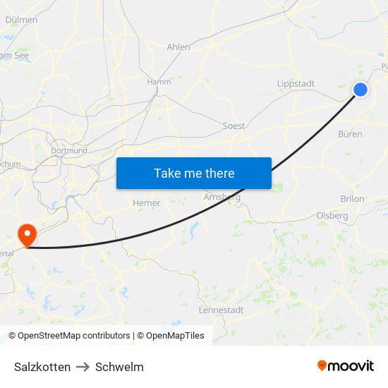 Salzkotten to Schwelm map