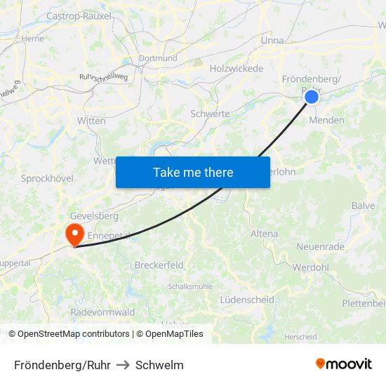 Fröndenberg/Ruhr to Schwelm map