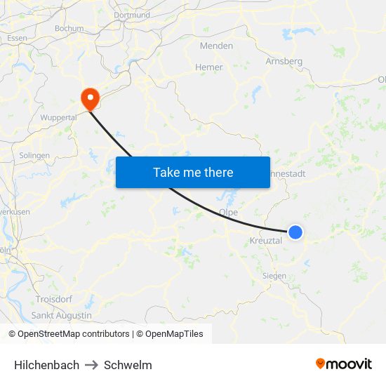 Hilchenbach to Schwelm map