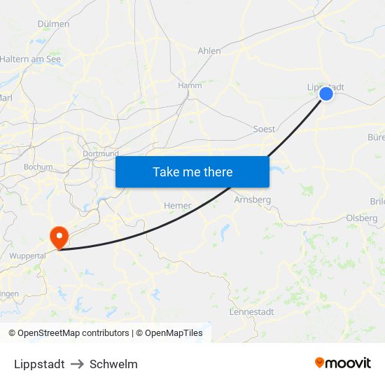 Lippstadt to Schwelm map