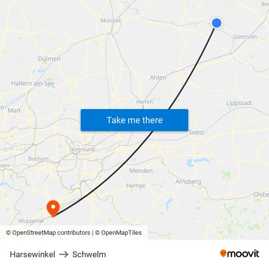 Harsewinkel to Schwelm map