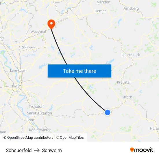 Scheuerfeld to Schwelm map