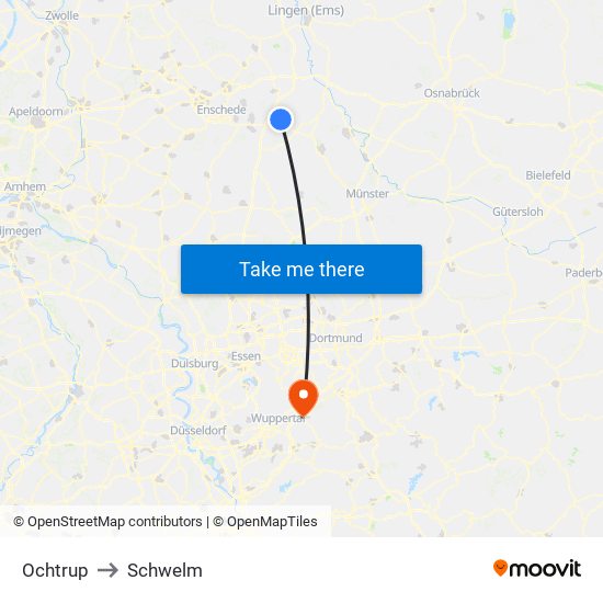 Ochtrup to Schwelm map