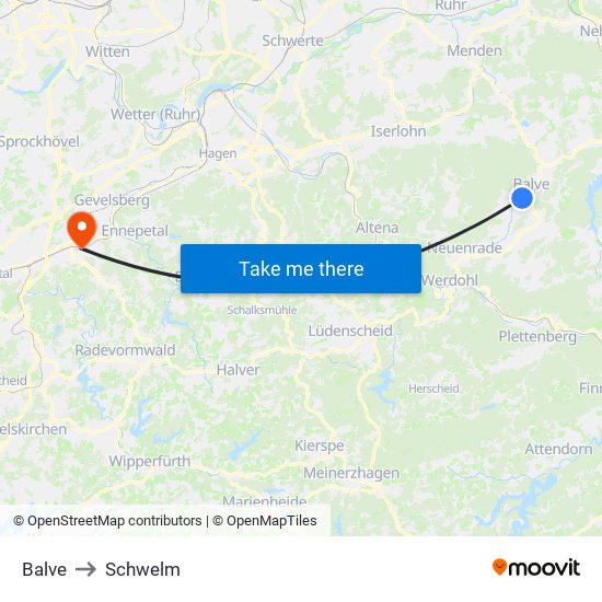 Balve to Schwelm map