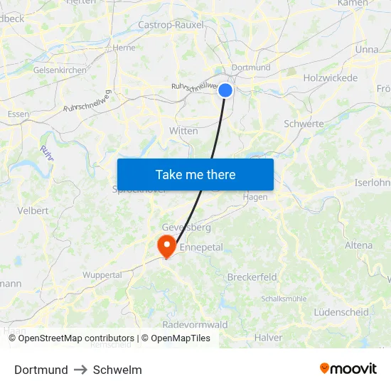 Dortmund to Schwelm map