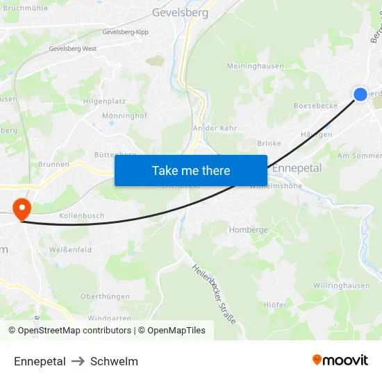 Ennepetal to Schwelm map