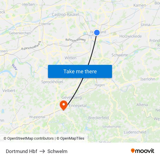 Dortmund Hbf to Schwelm map