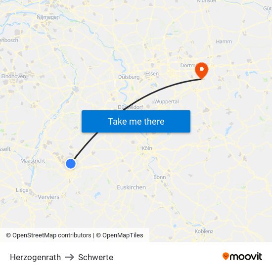 Herzogenrath to Schwerte map