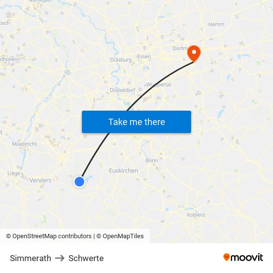Simmerath to Schwerte map