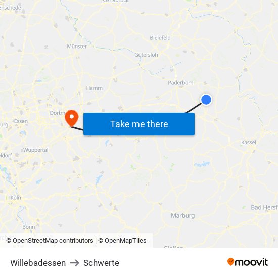 Willebadessen to Schwerte map