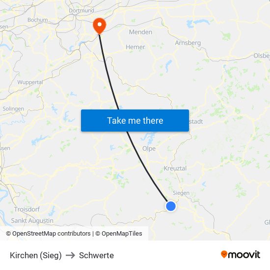 Kirchen (Sieg) to Schwerte map