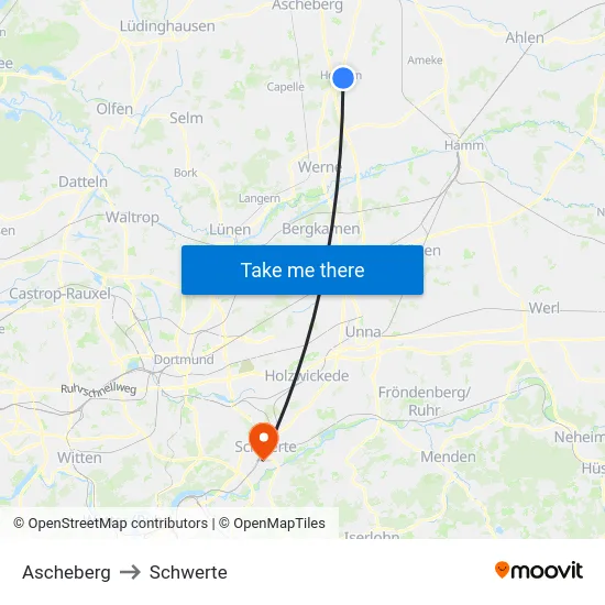 Ascheberg to Schwerte map