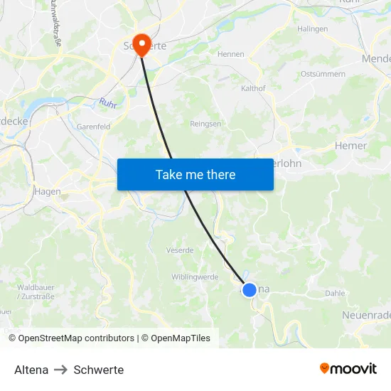 Altena to Schwerte map