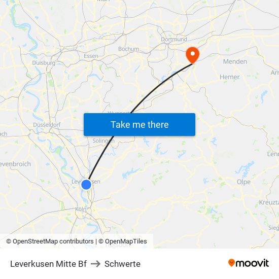Leverkusen Mitte Bf to Schwerte map