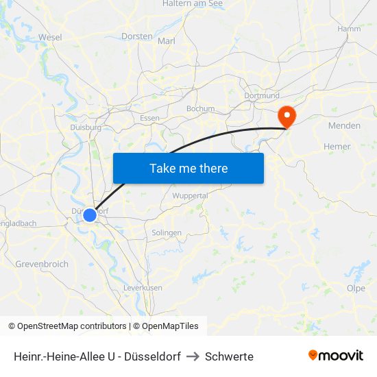 Heinr.-Heine-Allee U - Düsseldorf to Schwerte map