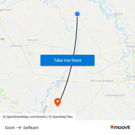 Goch to Selfkant map