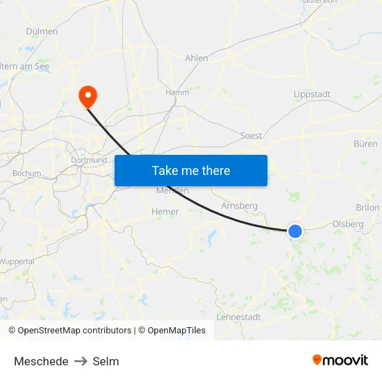 Meschede to Selm map