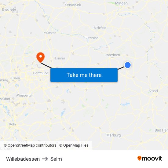 Willebadessen to Selm map