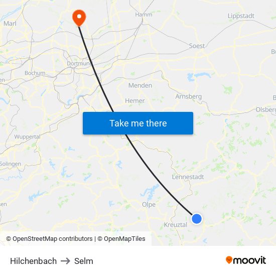 Hilchenbach to Selm map