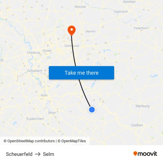 Scheuerfeld to Selm map