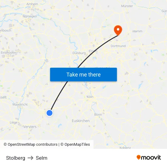 Stolberg to Selm map