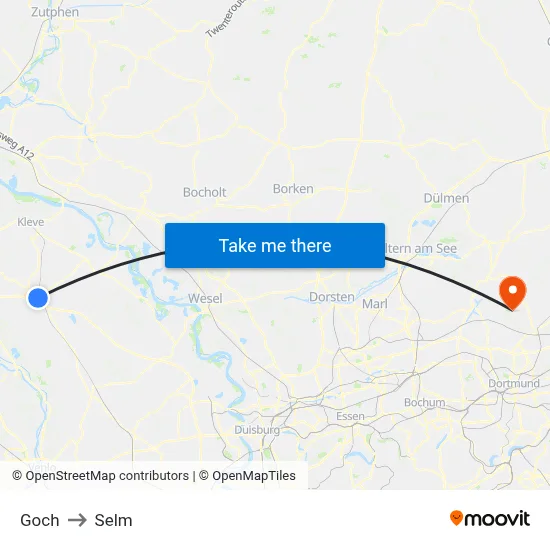 Goch to Selm map