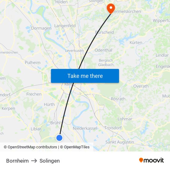 Bornheim to Solingen map