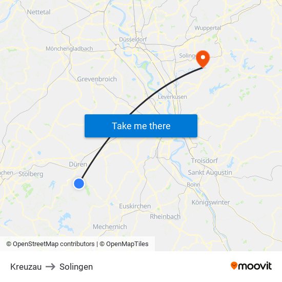 Kreuzau to Solingen map