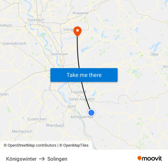 Königswinter to Solingen map