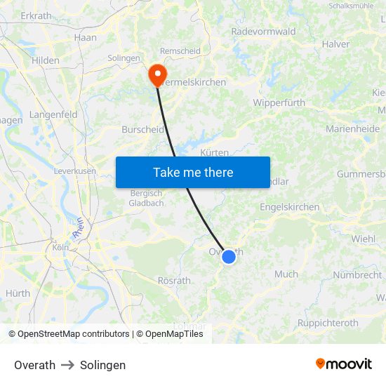 Overath to Solingen map