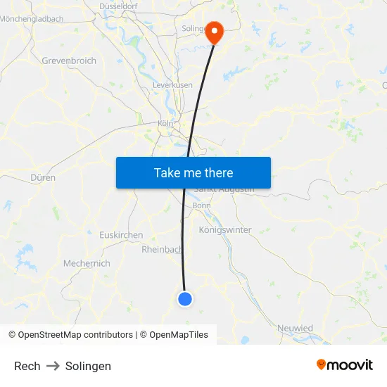 Rech to Solingen map