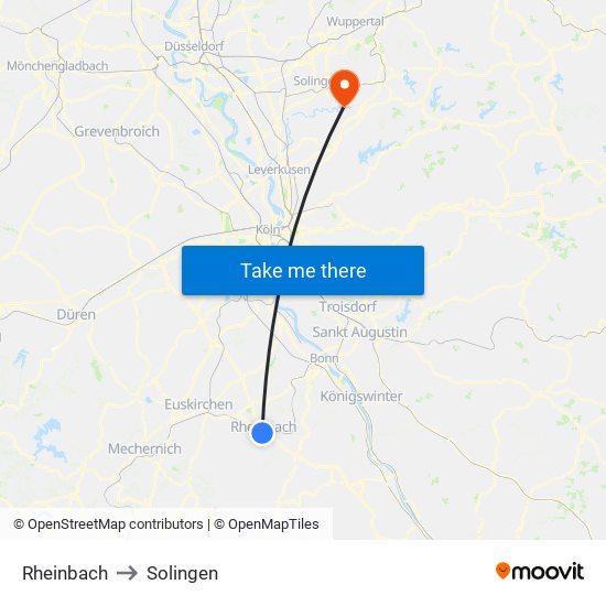 Rheinbach to Solingen map