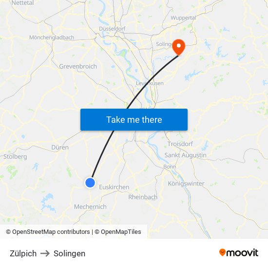Zülpich to Solingen map