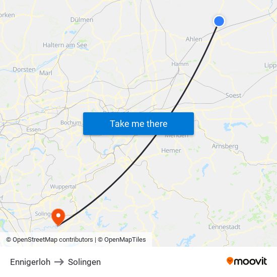 Ennigerloh to Solingen map