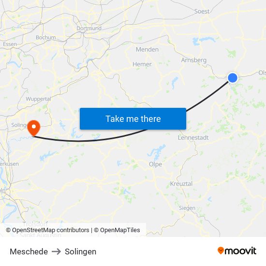 Meschede to Solingen map