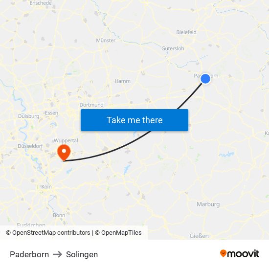 Paderborn to Solingen map
