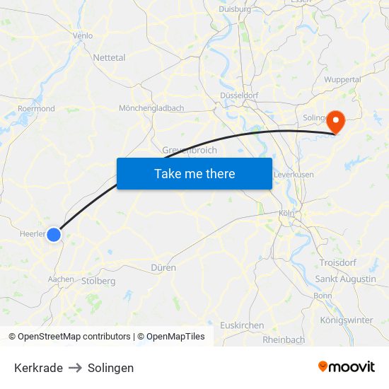 Kerkrade to Solingen map