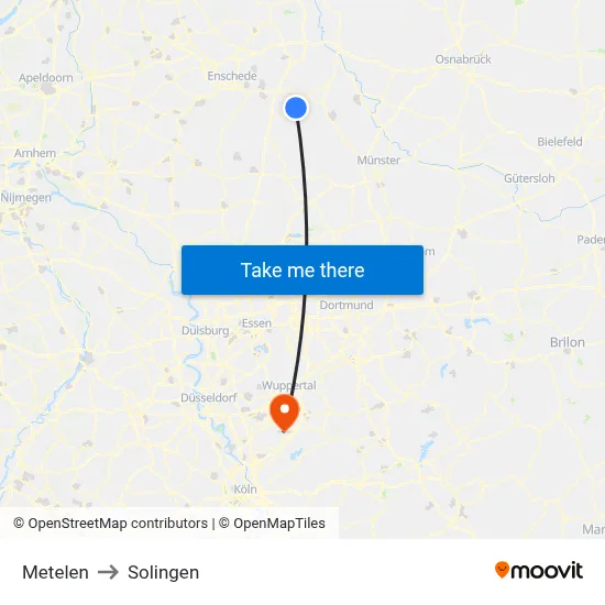 Metelen to Solingen map