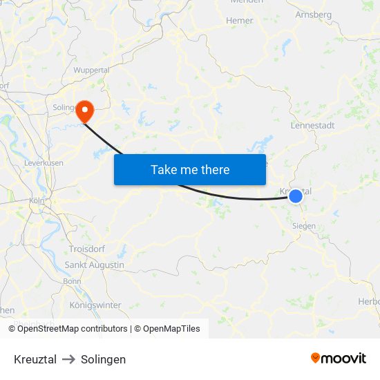 Kreuztal to Solingen map