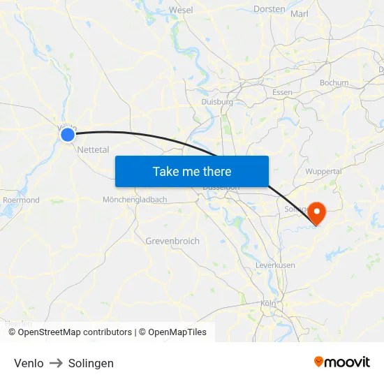 Venlo to Solingen map