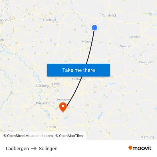 Ladbergen to Solingen map