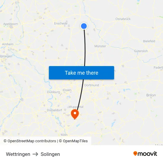 Wettringen to Solingen map