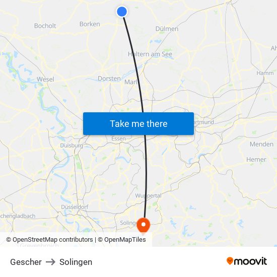 Gescher to Solingen map