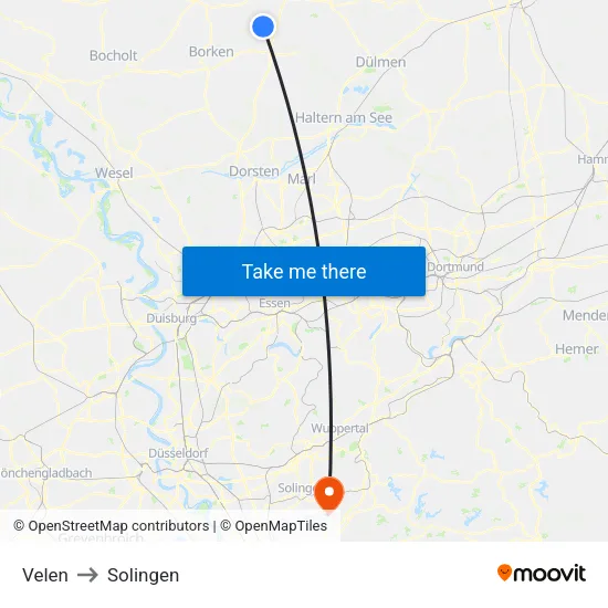 Velen to Solingen map