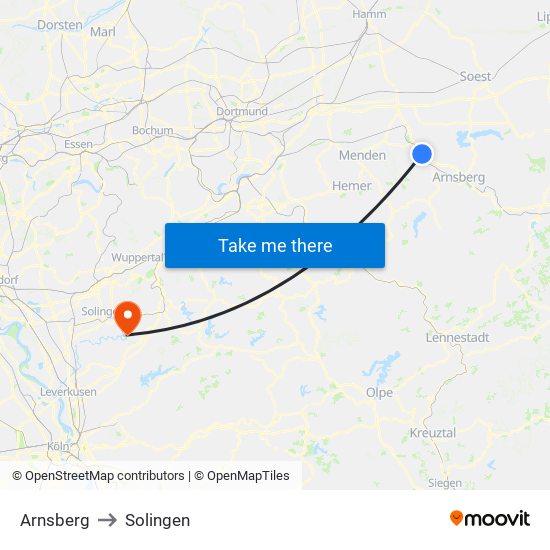 Arnsberg to Solingen map